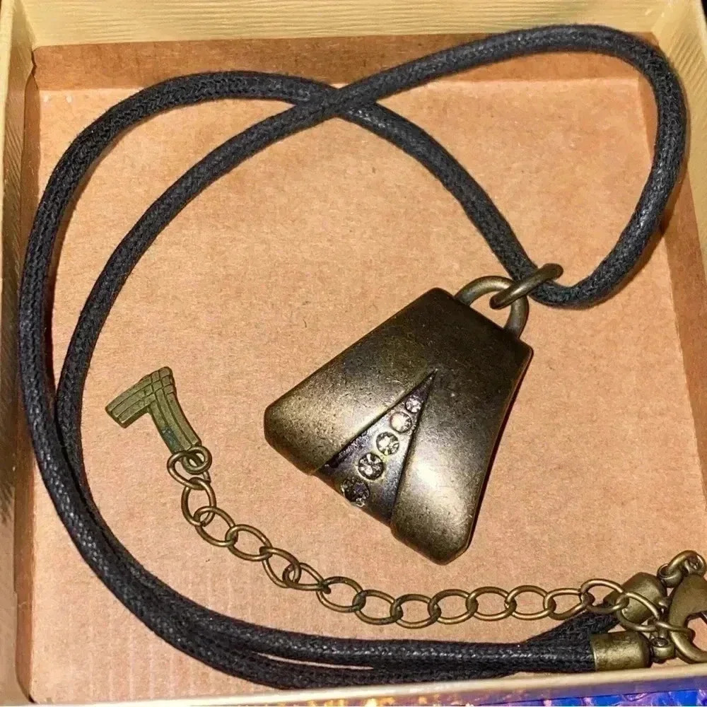7 for All Mankind Gold Bronze Rhinestone Leather Cord Necklace